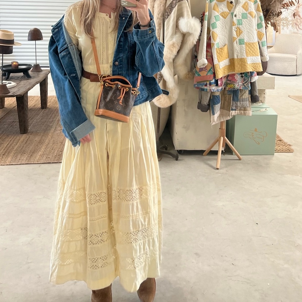 Loveshackfancy Edie Midi Dress in Lemon Drop Hand Dye